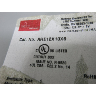 nVent Hoffman AHE12X10X6 Electrical Enclosure - Used