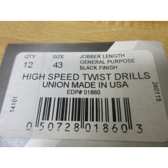 Fastenal 43-0308463 Drill Bits 430308463 Size 43 (Pack of 12)