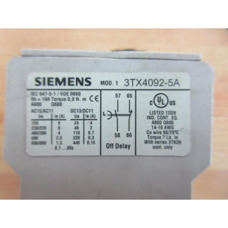 Siemens 3TX4092-5A Time Delay Relay 3TX40925A - Used