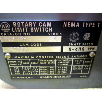 Allen Bradley 803-P3 Limit Switch Rotating Cam Style P Series A