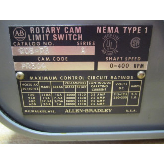 Allen Bradley 803-P3 Limit Switch Rotating Cam Style P Series A - New No Box