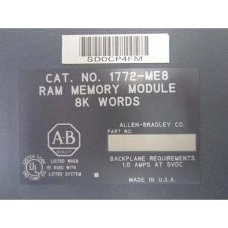 Allen Bradley 1772-ME8 RAM Memory Module 8K Words Rev E1 - Used