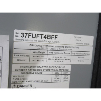 Siemens 37FUFT4BFF Autotrans Starter Enclosure Only - Used