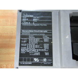 Siemens LXD63H600 600A Circuit Breaker LXD63H600L - New No Box