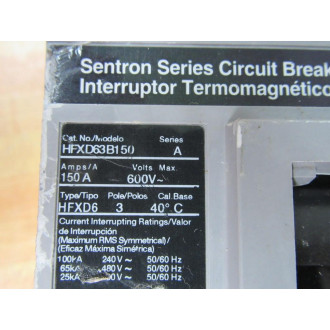 Siemens HFXD63B150 150A Circuit Breaker HFXD63B150L - Used