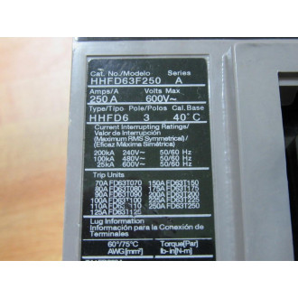 Siemens HHFD63F250 250A Circuit Breaker HHFD63F250L - New No Box