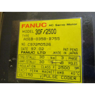Fanuc 30F2500 Motor  A06B0358B755 Without Encoder - New No Box