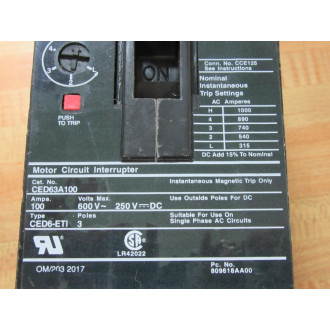 Siemens CED63A100 Circuit Breaker - New No Box