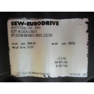 SEW-Eurodrive K37 AQSA1003 Helical Bevel Gear Unit K37ASQA1003 - New No Box SEW-Eurodrive K37 AQSA1003 Helical Bevel Gear Unit K37ASQA1003 - New No Box