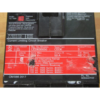 Siemens CED63B050 50A Circuit Breaker CED63B050L - Used