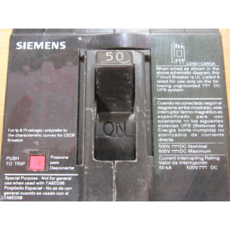 Siemens CED63B050 50A Circuit Breaker CED63B050L - Used