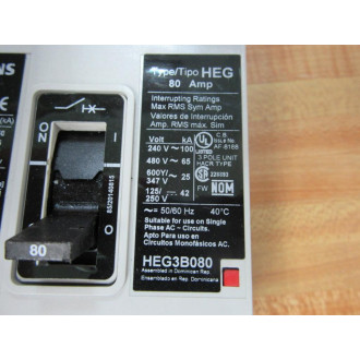 Siemens HEG3B080 80A Circuit Breaker HEG3B080L - Used