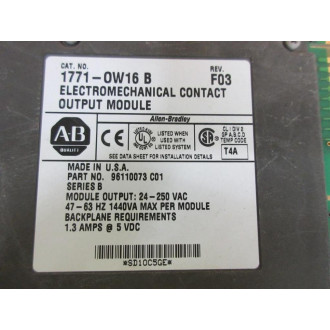 Allen Bradley 1771-OW16 Output Module Ser B, Rev F03,9611073 C01 - Used