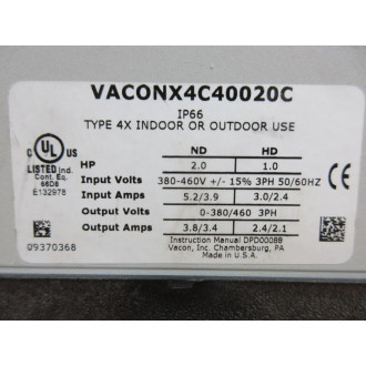 Vacon X4C40020C Variable Frequency Drive - New No Box