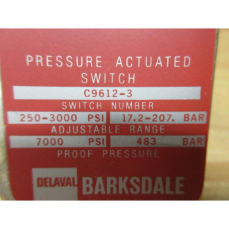 Barksdale C9612-3 Pressure Actuated Switch C96123 125-600 VAC - New No Box