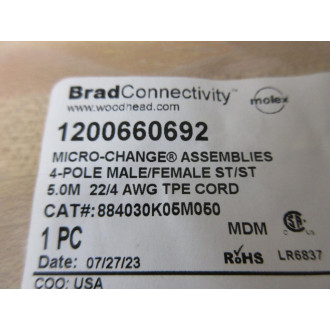 Molex Woodhead 884030K05M050 Brad Connectivity Cord Set 1200660692