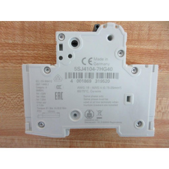 Siemens 5SJ4104-7HG40 Circuit Breaker AWG 18 (Pack of 2) - New No Box