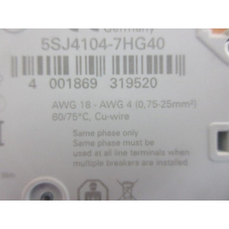 Siemens 5SJ4104-7HG40 Circuit Breaker AWG 18 (Pack of 2) - New No Box