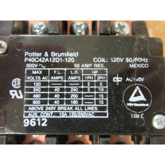 Potter Brumfield P40C42A12D1-120 Contactor P40C42A12D1120 Chipped - Used
