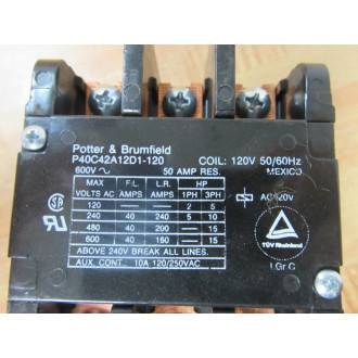 Potter Brumfield P40C42A12D1-120 Contactor P40C42A12D1120 - Used