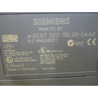 Siemens 6ES7 322-1BL00-0AA0 Module 6ES73221BL000AA0 WO Cover - Used