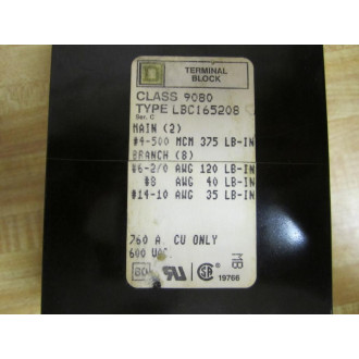Square D 9080 LBC165208 Block 9080LBC165208 - New No Box