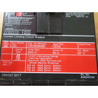 Siemens CED63B080 80A Circuit Breaker CED63B080L - New No Box