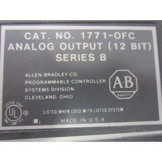 Allen Bradley 1771-OFC Analog Output Module 1771-0FC Ser. B - Used