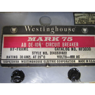 Cutler Hammer Westinghouse HF3030 Circuit Breaker 314C531G22 - Refurbished
