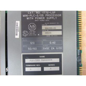 Allen Bradley 1772-LSP Mini-PLC 205 Processor wPS FW Rev.D Ser.A - Used
