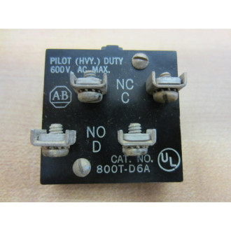 Allen Bradley 800T-D6A Push Button 800TD6A Contact Only - Used