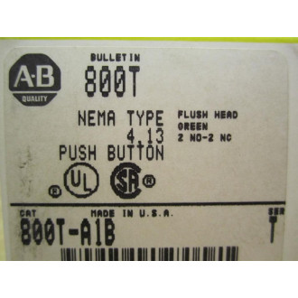 Allen Bradley 800T-A1B Push Button 800TA1B Green W(2) 800T-XA Series T