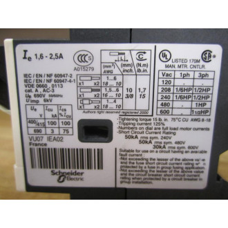 Telemecanique GV2ME071.6-2.5A Manual Starter GV2ME071625A Cracked Housing - New No Box