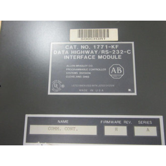 Allen Bradley 1771-KF Module Firmware H Ser A RS232C Series A Firmware Rev H - Used