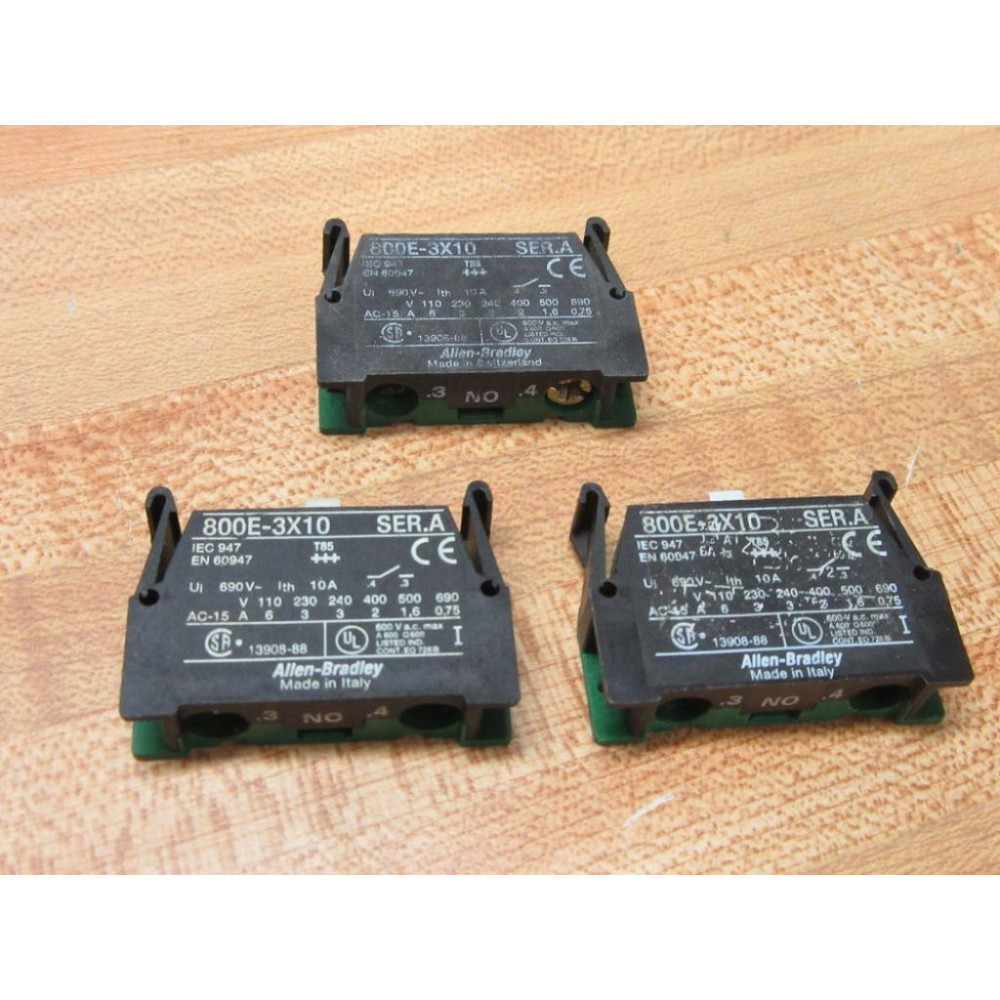 Allen Bradley 800E-3X10 Contact Block 800E3X10 Green (Pack of 3) - Used