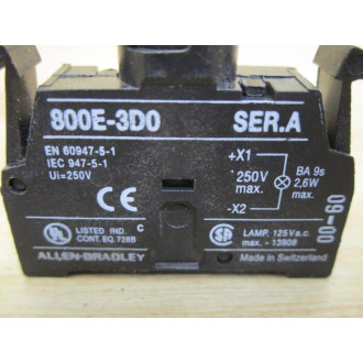 Allen Bradley 800E-3D0 Pilot Light Module 800E-3DO WO Bulb - New No Box