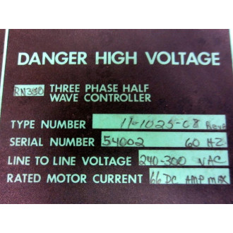 Gettys 11-1025-08 3PH Half Wave Controller 11102508 - Used