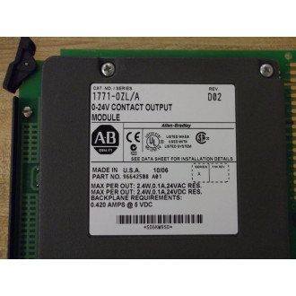 Allen Bradley 1771-OZL Module 1771-0ZL Ser A, Rev D02, 96642508 A01