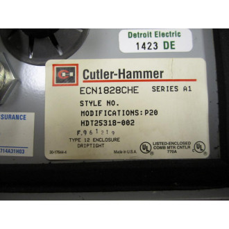 Cutler Hammer ECN1828CHE Eaton Starter HDT25318-002 - Used