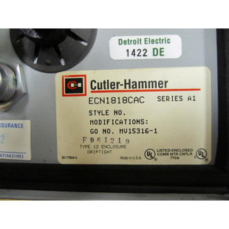 Cutler Hammer ECN1818CAC Eaton Starter Combo - Used