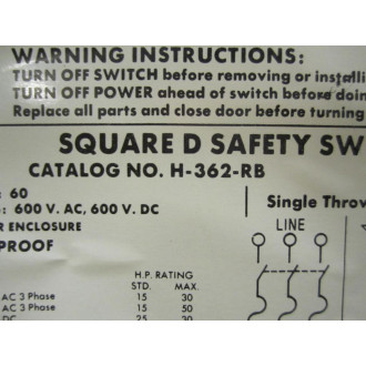 Square D H-362-RB Safety Switch H362RB - New No Box