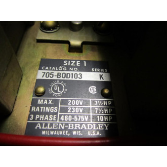 Allen Bradley 705-B0D103 Reversing Starter 705-BOD103 Very Clean - Used