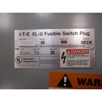 Siemens UVS361G Fusible Switch Plug 30 Amps 600 Volts AC - Used