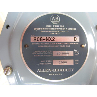 Allen Bradley 808-NX2 Speed Switch 808NX2 Series D - Used