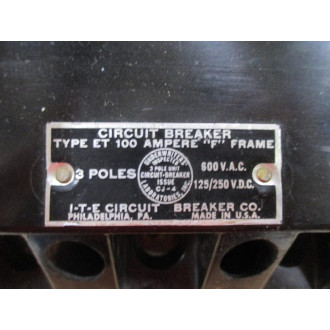I-T-E ET 4033 Circuit Breaker  ET4033 100Amp - Used