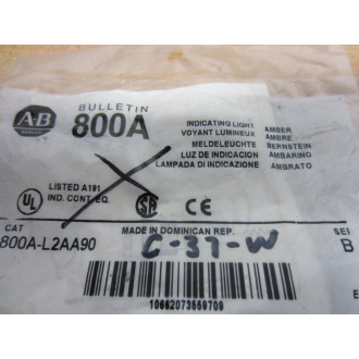 Allen Bradley 800A-L2AA90 Indicating Light Amber 800A-L Series B
