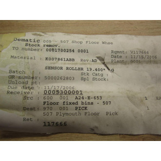 Dematic K007861ABB Sensor Roller - New No Box