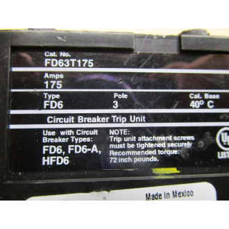 Siemens FD63T175 Circuit Breaker - Used