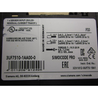 Siemens 3UF7510-1AA00-0 Ground Fault Module - New No Box