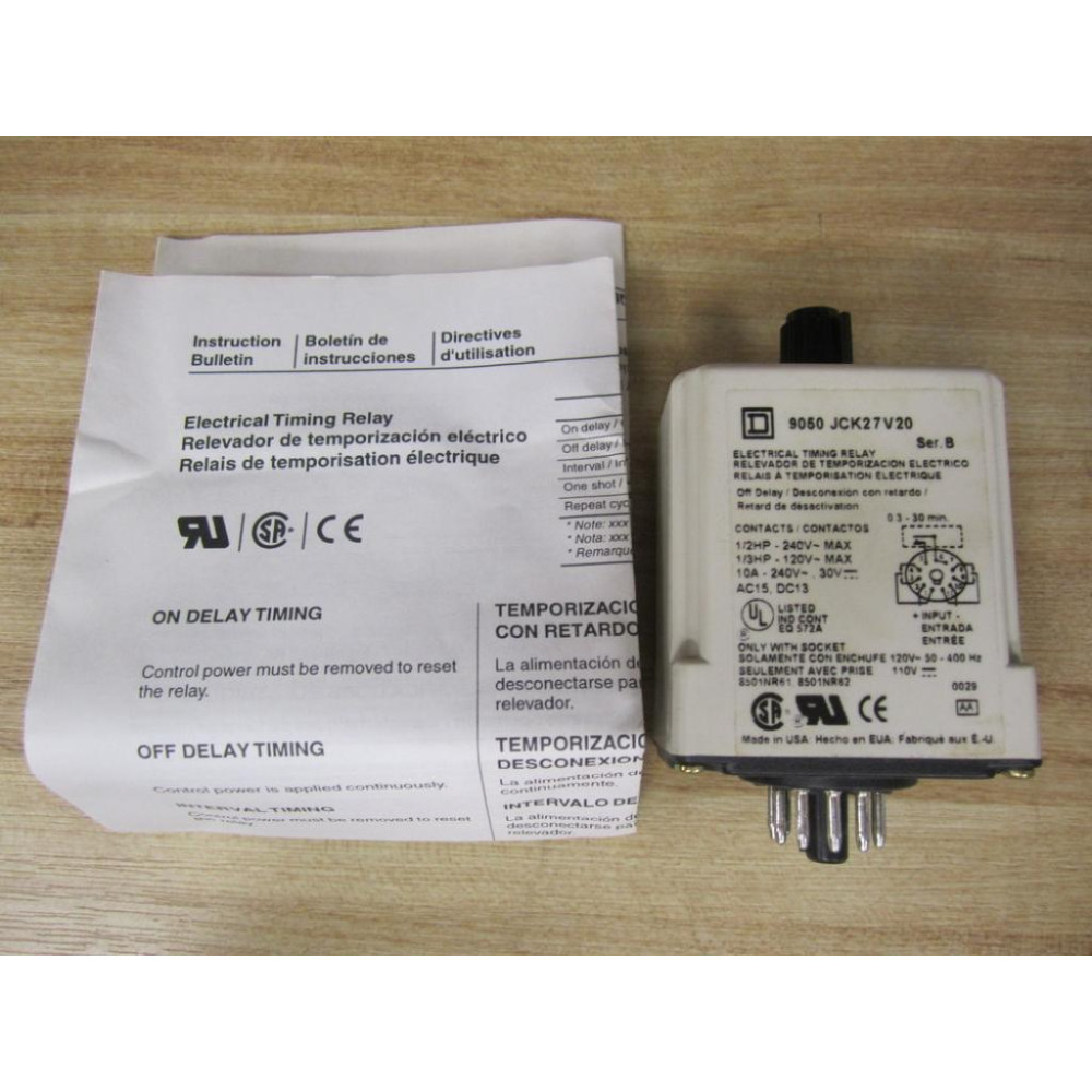 Square D 9050-JCK27V20 Time Delay Relay 9050JCK27V20 - New No Box